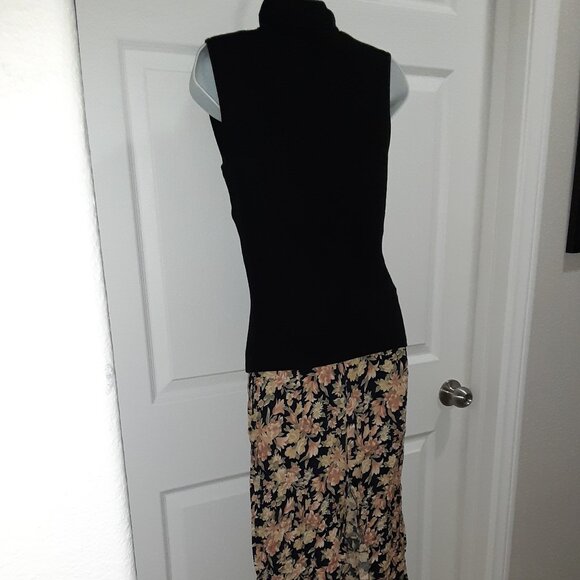Set Vintage 1990's Y2K * Black Sleeveless Turtleneck & Long Floral Skirt * Sm 4 - Picture 6 of 10